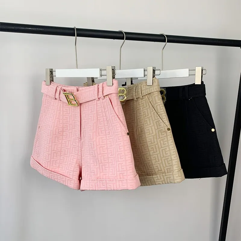 6 Colors for Option Pink Texture Washed Denim Shorts for Women with Belt Casual Style Quality Jeans Trousers