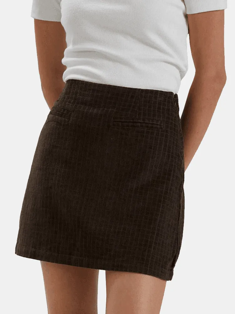 Afends Gretal Hemp Check Corduroy Mini Skirt - Coffee