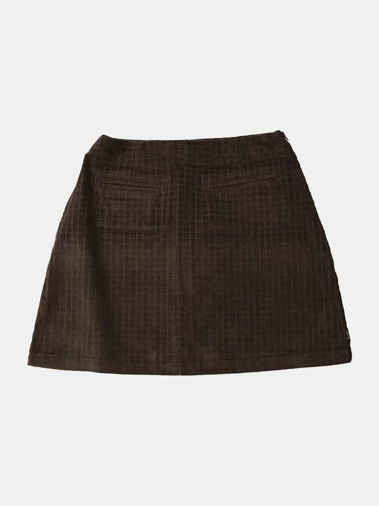 Afends Gretal Hemp Check Corduroy Mini Skirt - Coffee