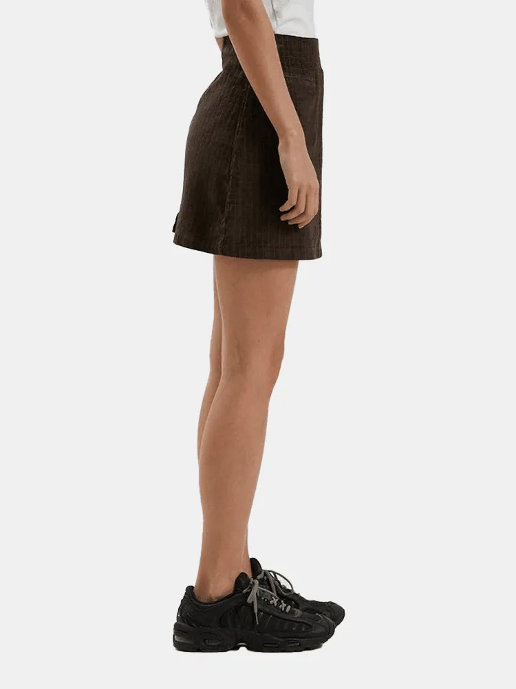 Afends Gretal Hemp Check Corduroy Mini Skirt - Coffee