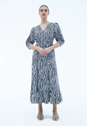 All Over Zebra Printed Dress With Belt