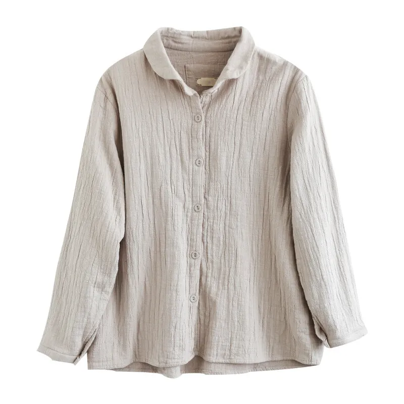 Babakud Women Retro Cotton Pleated Autumn Blouse