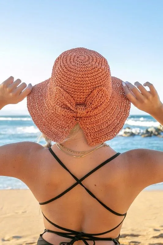 Bow Accent Woven Straw Bucket Sun Hat