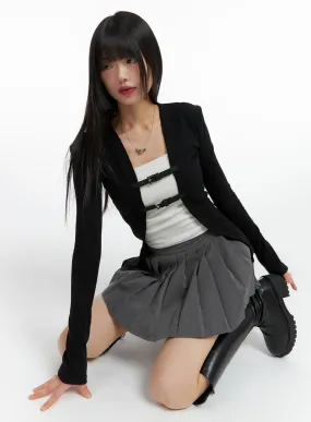 Collarless Buckle Cardigan CF420