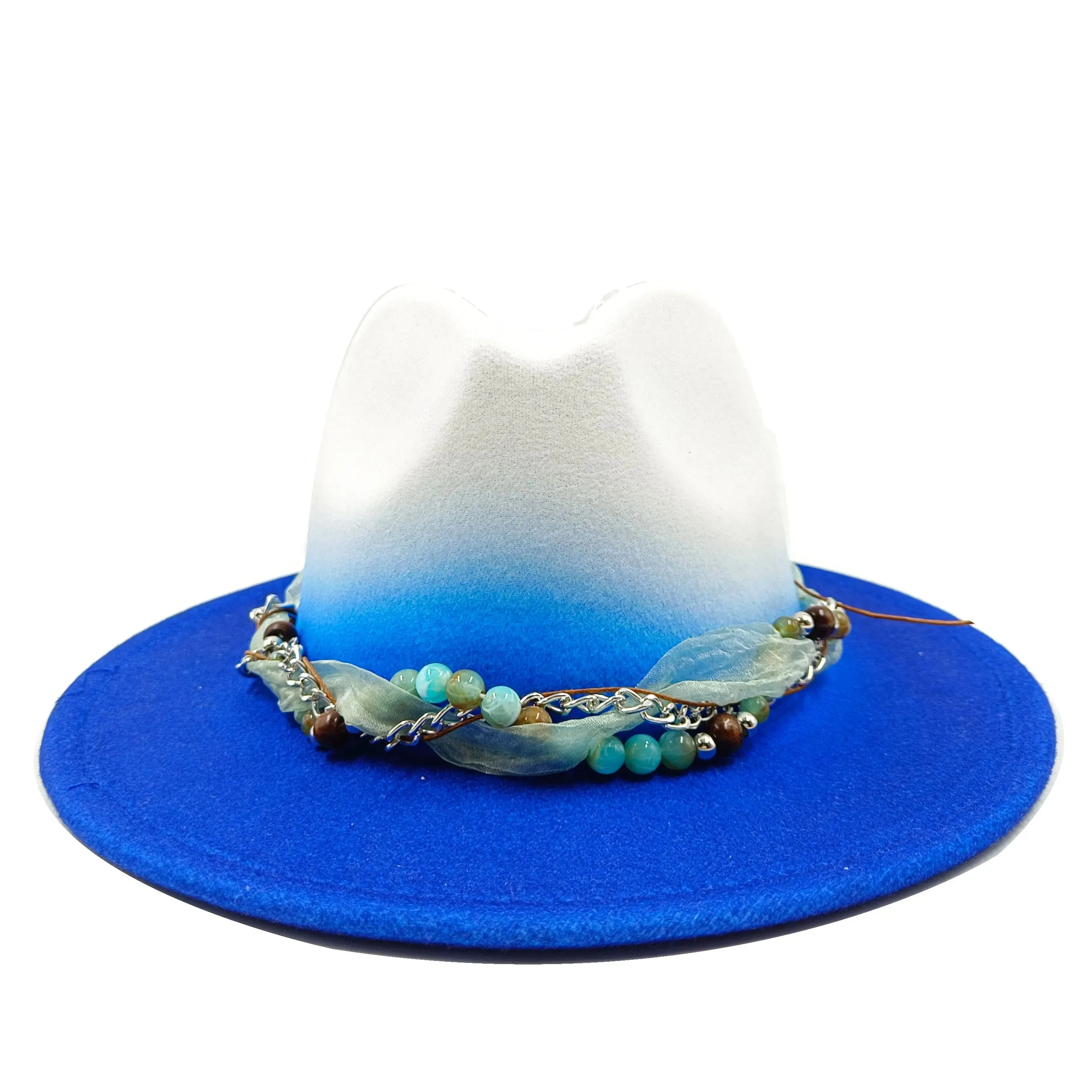 Colorful Brim Fedora Hat with Pearl Hatband