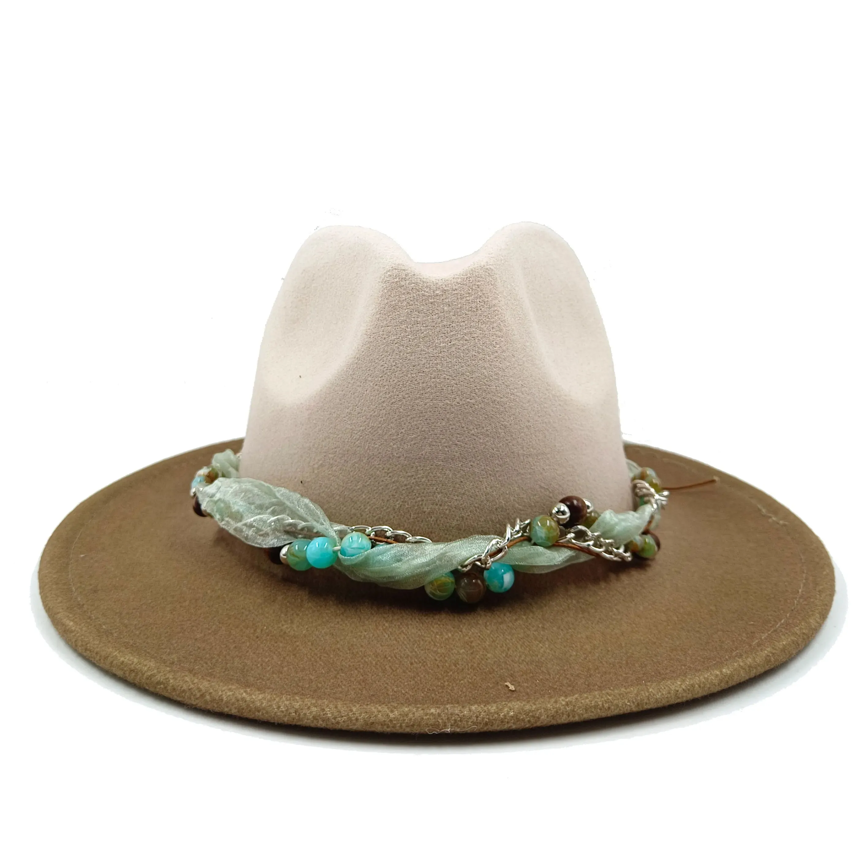 Colorful Brim Fedora Hat with Pearl Hatband