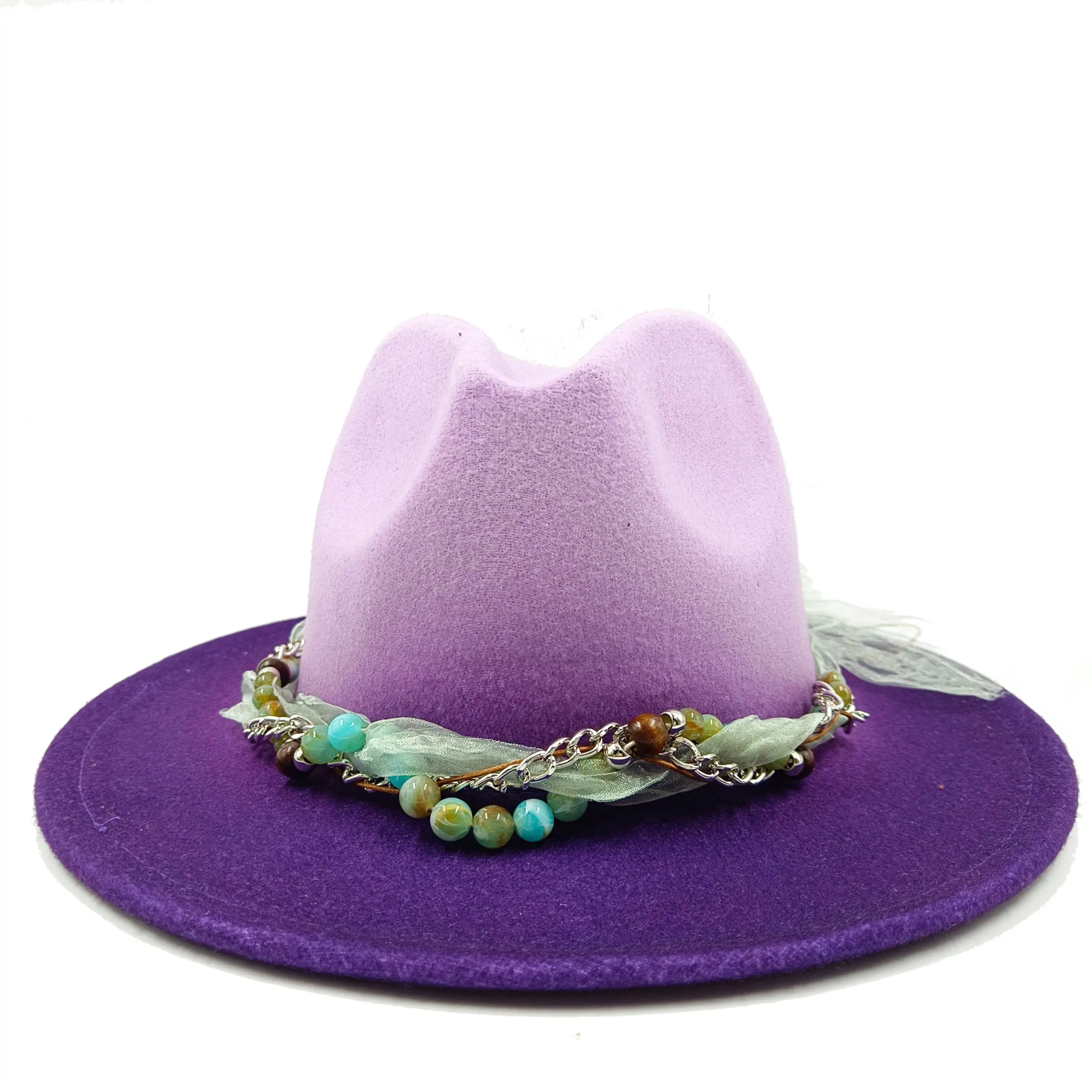 Colorful Brim Fedora Hat with Pearl Hatband