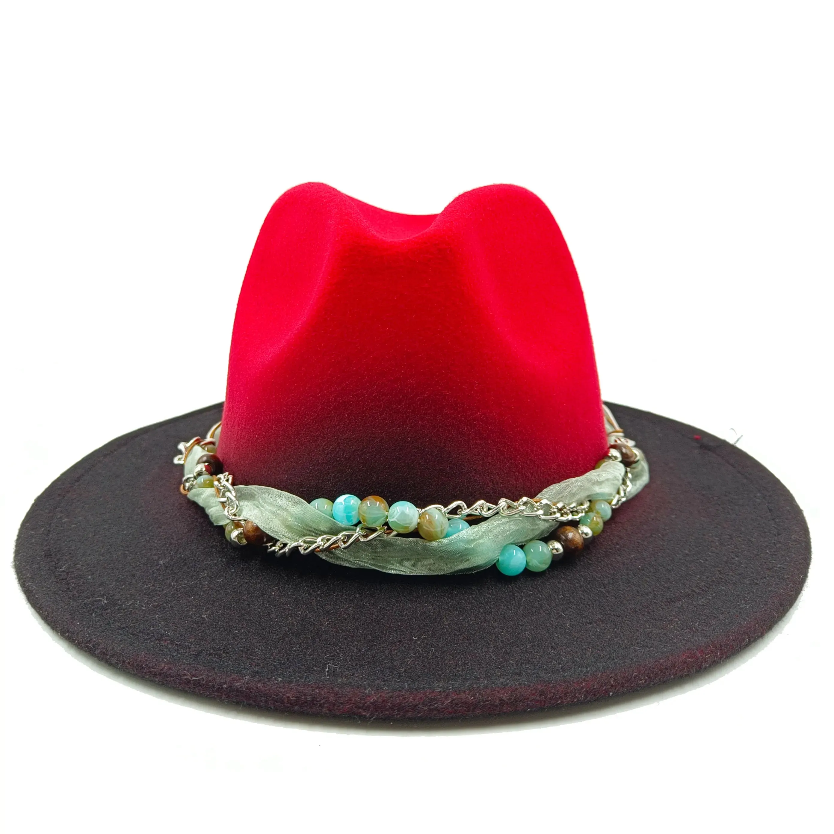 Colorful Brim Fedora Hat with Pearl Hatband