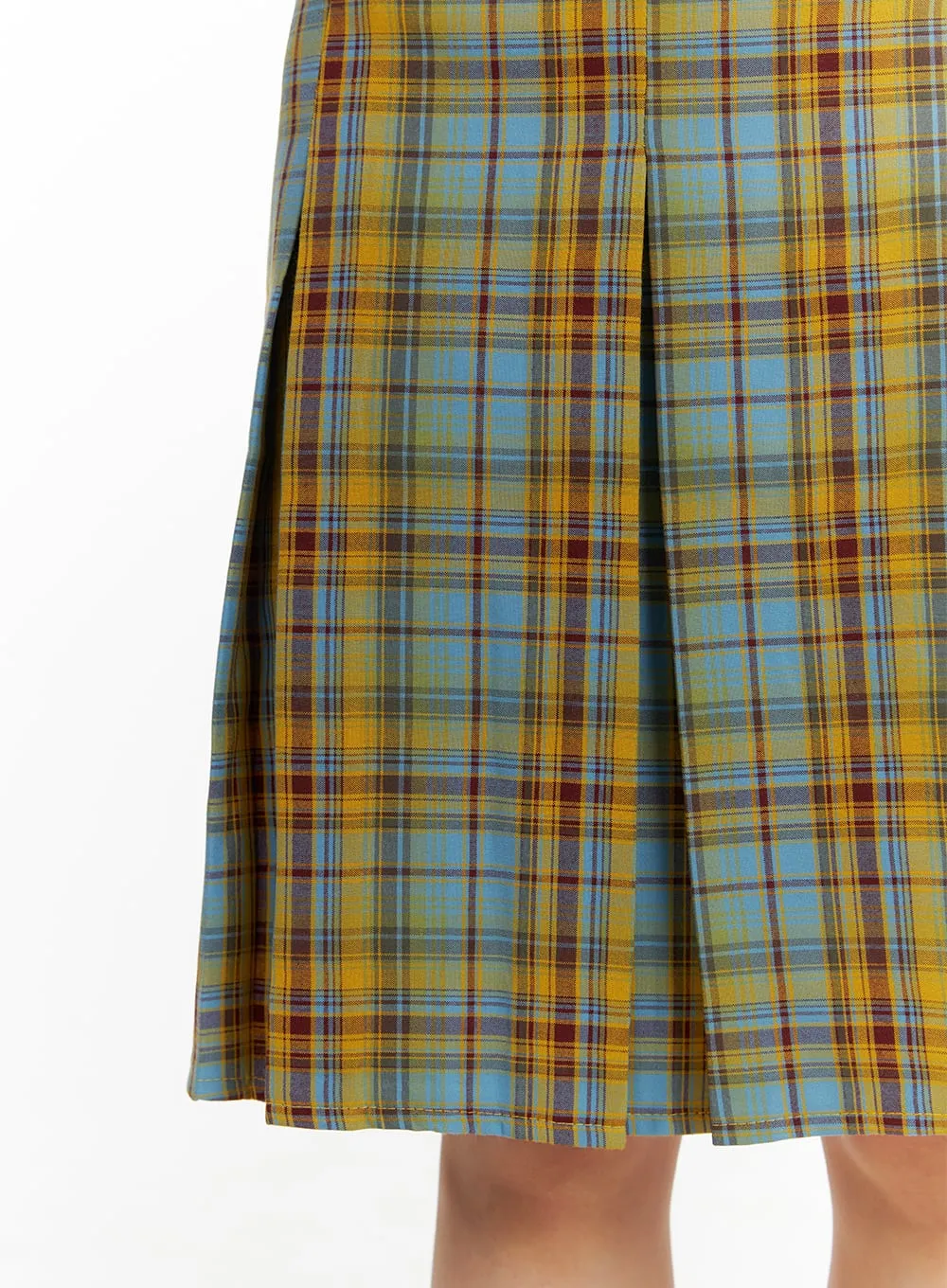 Contrasting Plaid Pleated Midi Skirt OM408