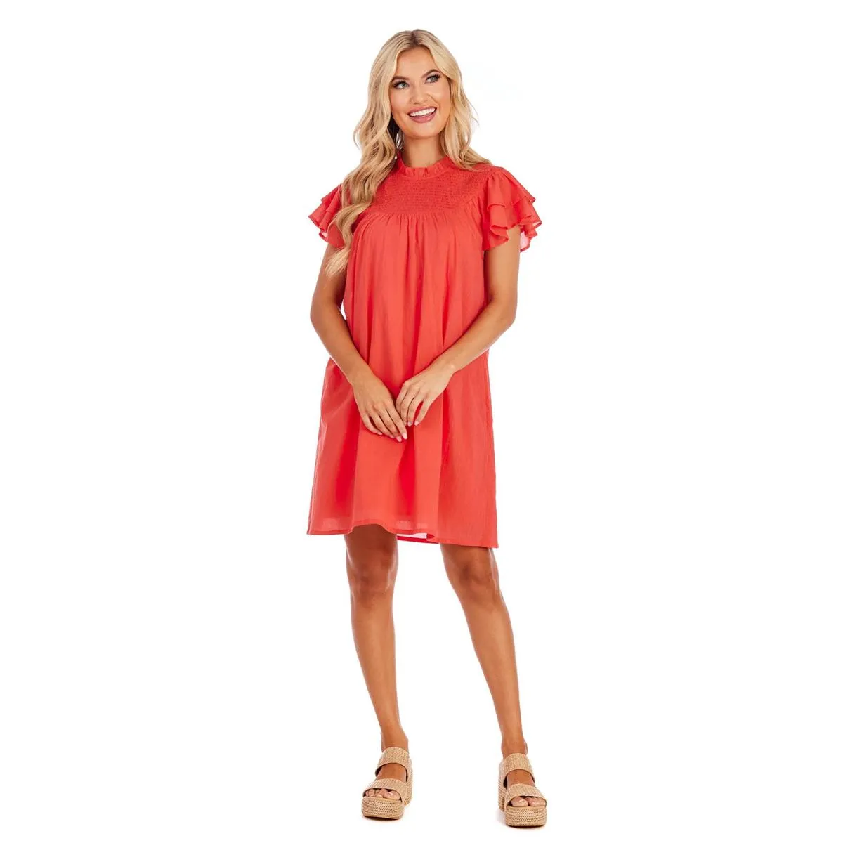 Coral Bowers Smocked Dress