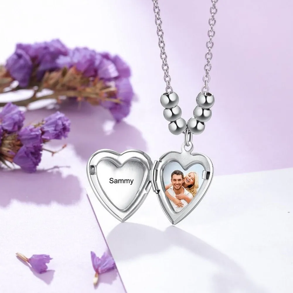 Customized Photo & Name Engraved Beaded Necklace