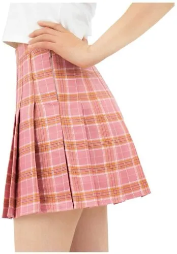 DAZCOS Women Size Large High Waist Plaid Skirt With Shorts Japan Uniform Style S4371699