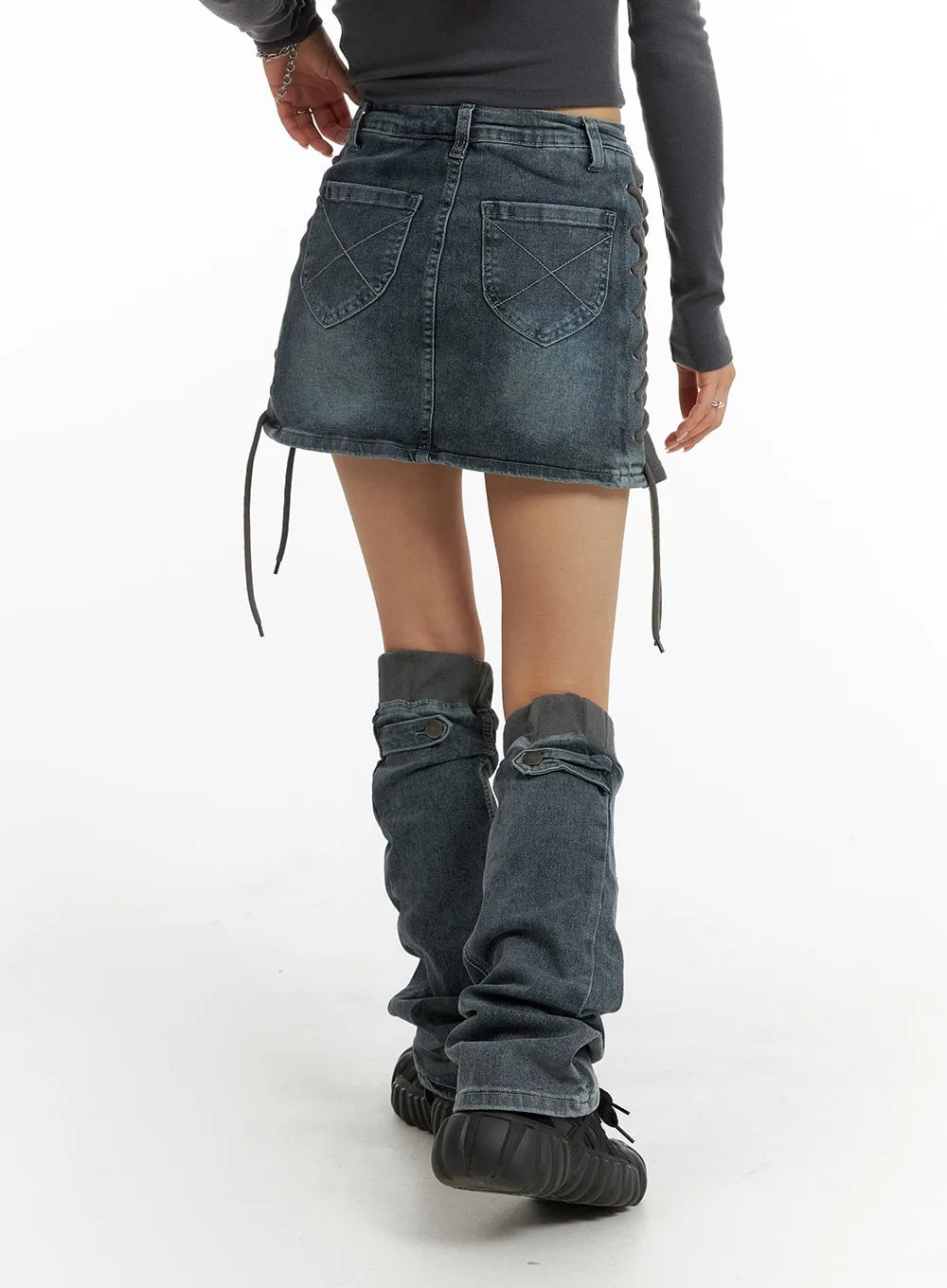 Denim Mini Skirt with Leg Warmers IM405