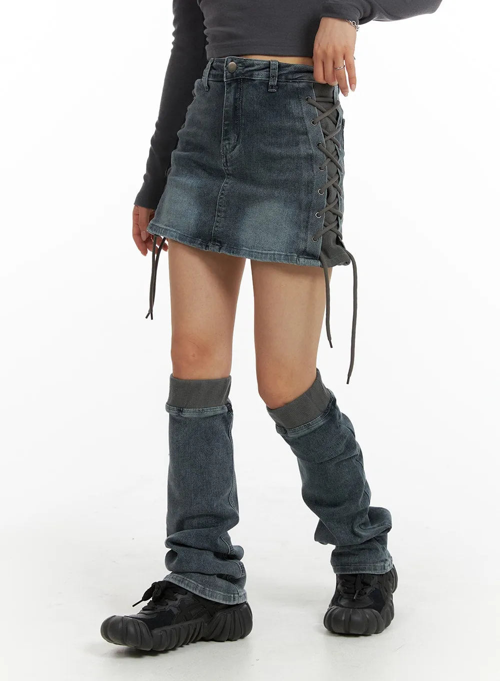 Denim Mini Skirt with Leg Warmers IM405