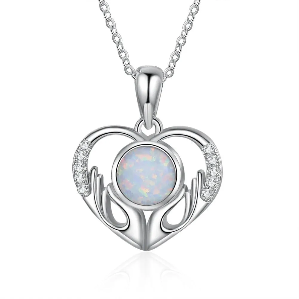 Elegant Heart-Shaped Pendant Necklace With Opal Stone