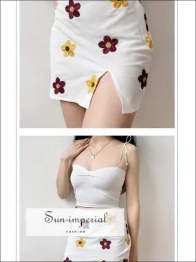 Floral Embroidery Women Skirt Summer High Waist Cotton Sliting Mini Womens Faldas Vintage Vacation