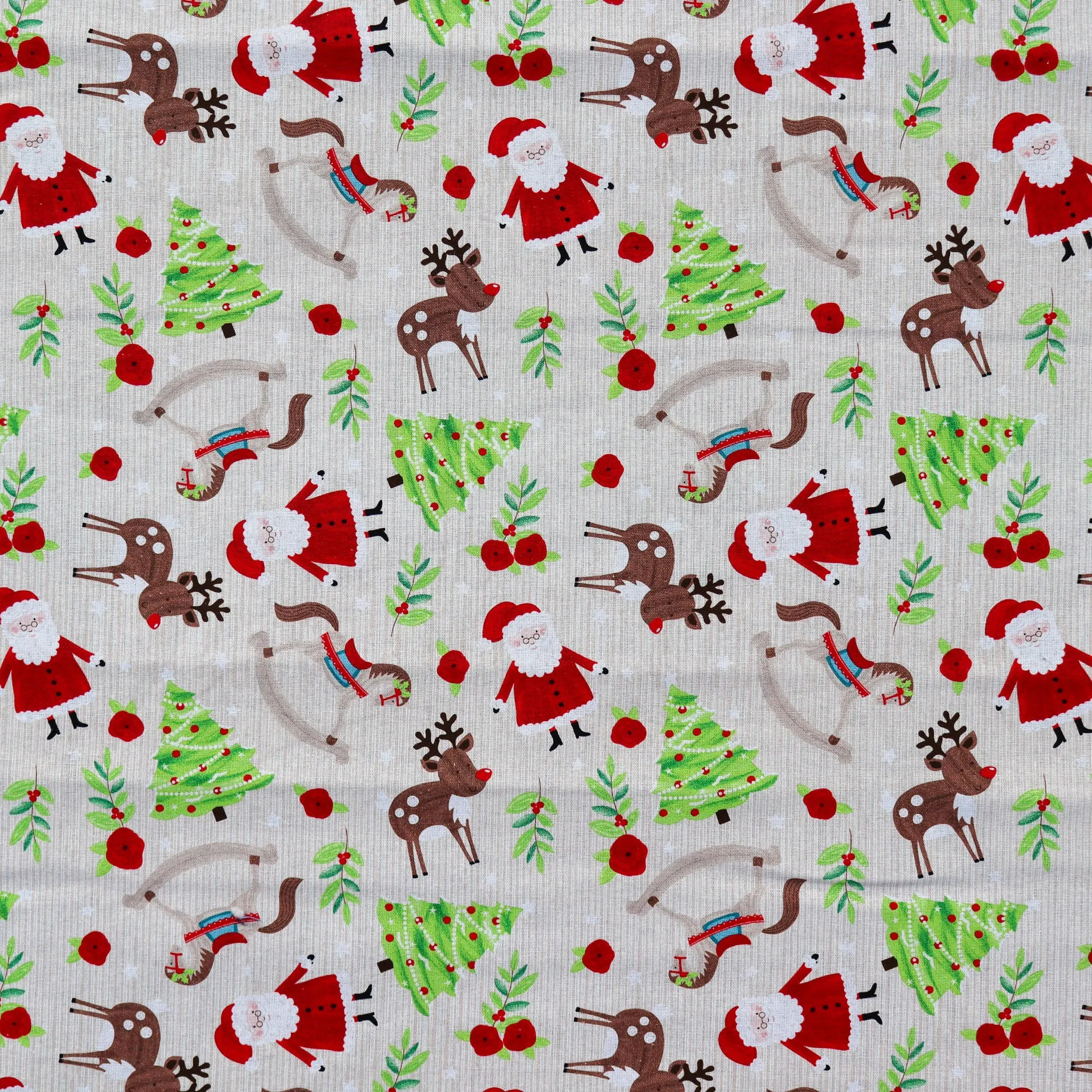 FS1161 Christmas Santa Snowglobes Friends Cotton Fabric Brown