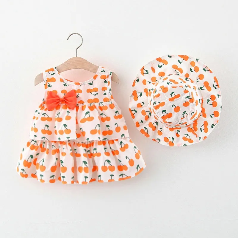 Girls Fruit Print Dress   Hat Set