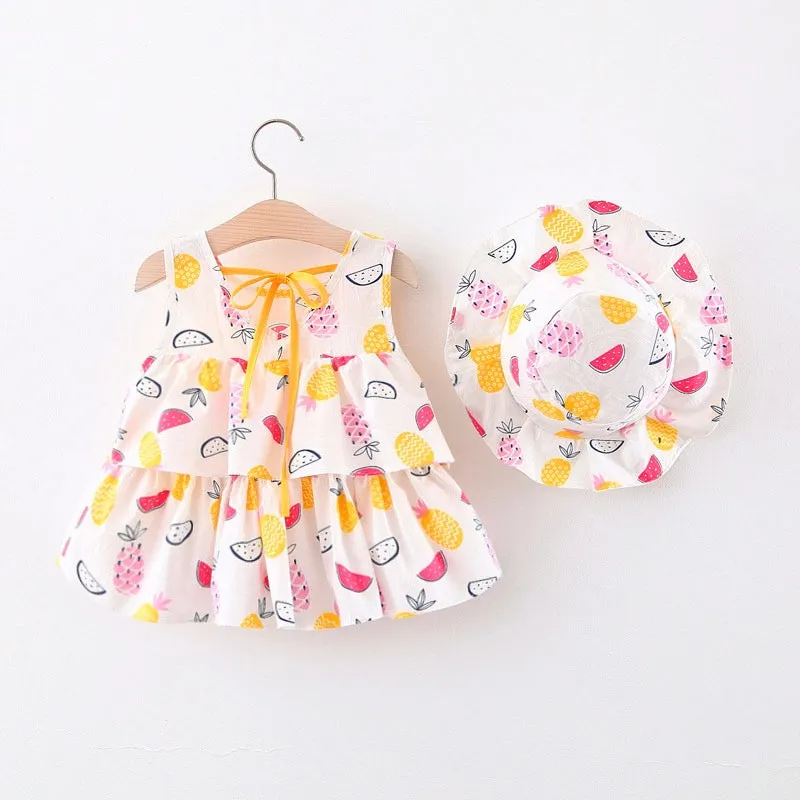 Girls Fruit Print Dress   Hat Set