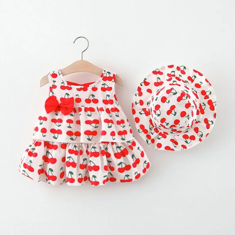 Girls Fruit Print Dress   Hat Set