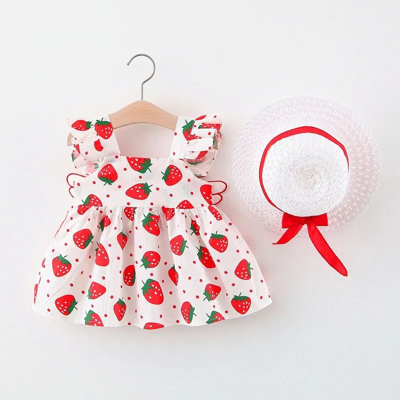 Girls Wing Print Dress   Hat Set