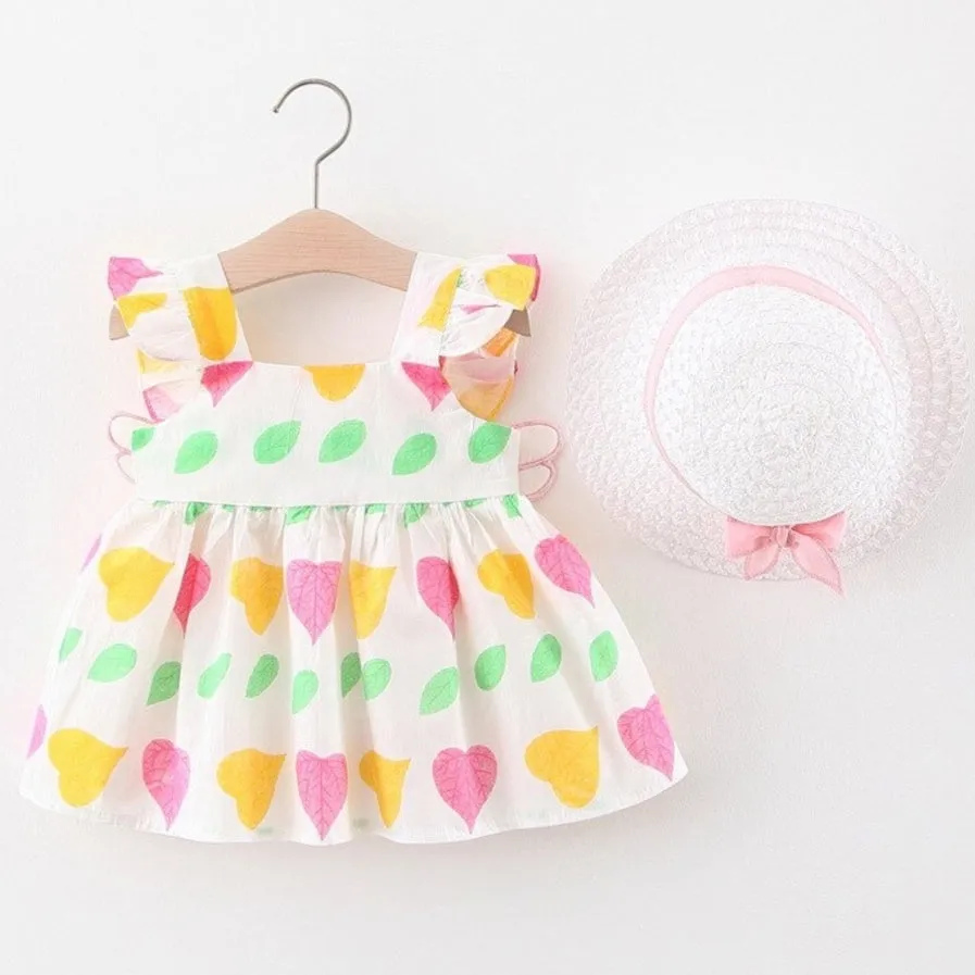 Girls Wing Print Dress   Hat Set