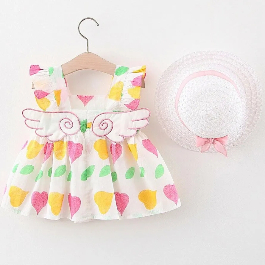 Girls Wing Print Dress   Hat Set