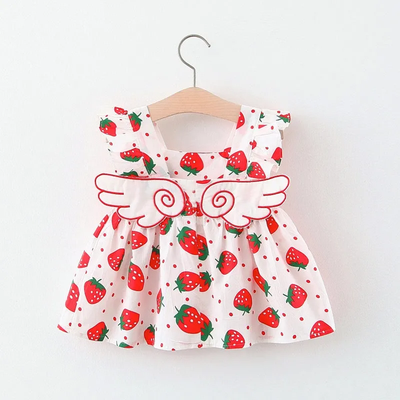 Girls Wing Print Dress   Hat Set