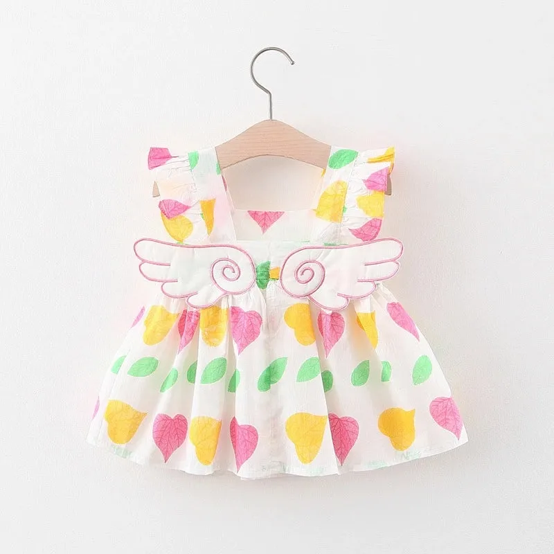 Girls Wing Print Dress   Hat Set