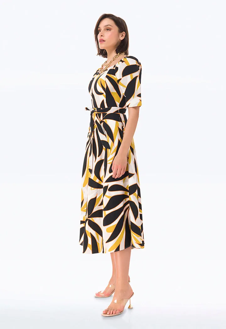 Graphic Printed Dress With Square Neck