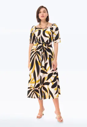 Graphic Printed Dress With Square Neck