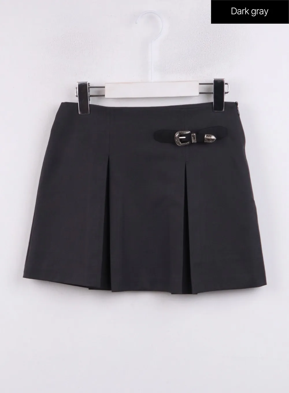 Gray Pleated Belted Mini Skirt CJ423