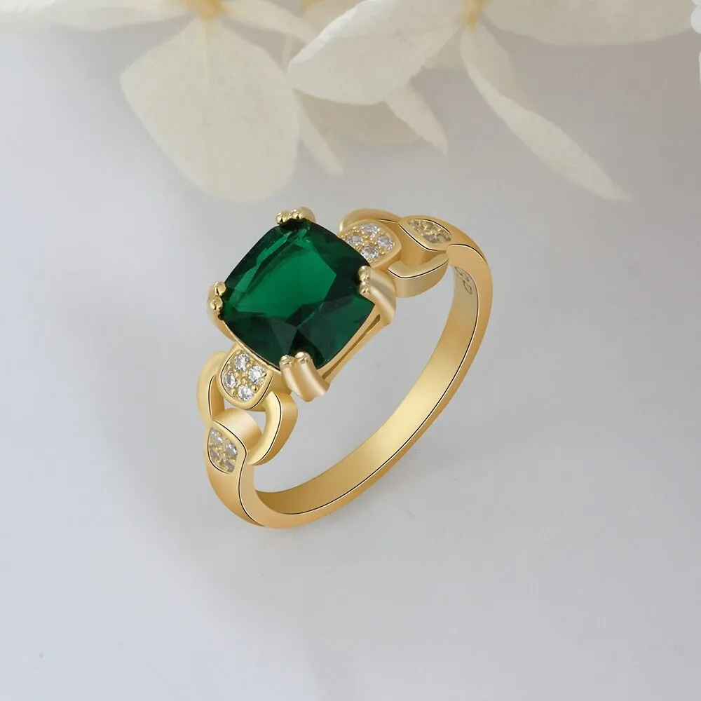 Green Square Cubic Zirconia Rings For Women