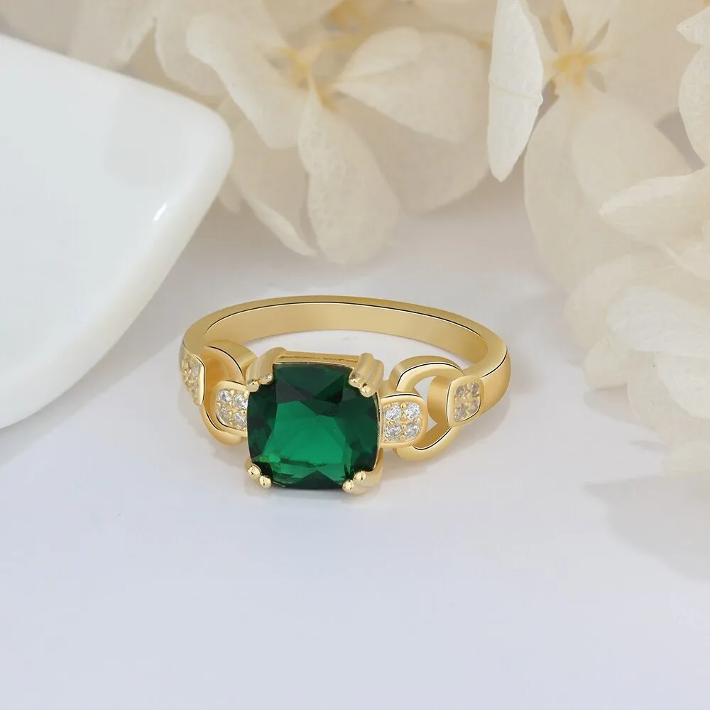 Green Square Cubic Zirconia Rings For Women