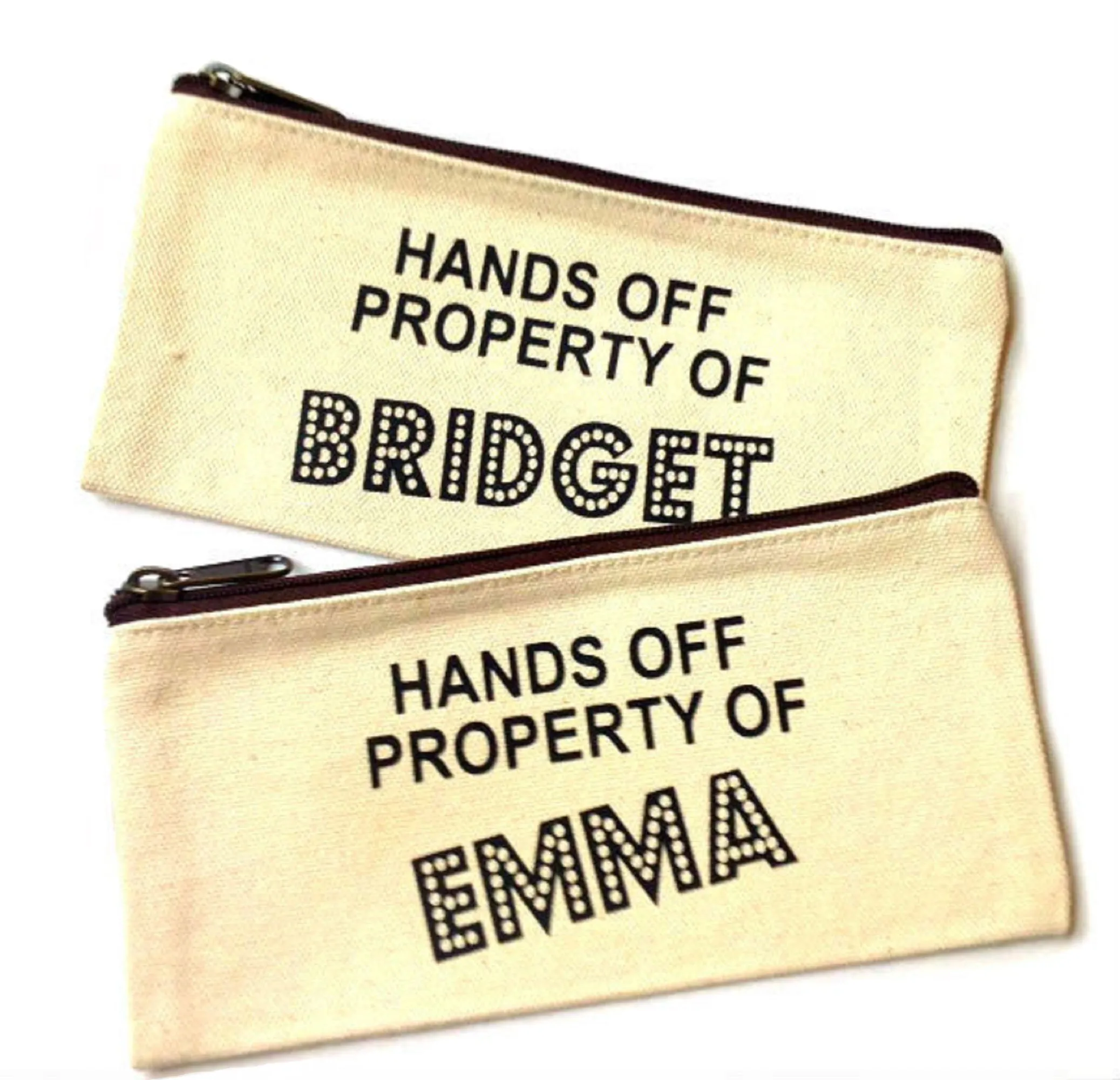 Hands Off Property Of Canvas Pouch | Personalised Canvas Makeup Bag