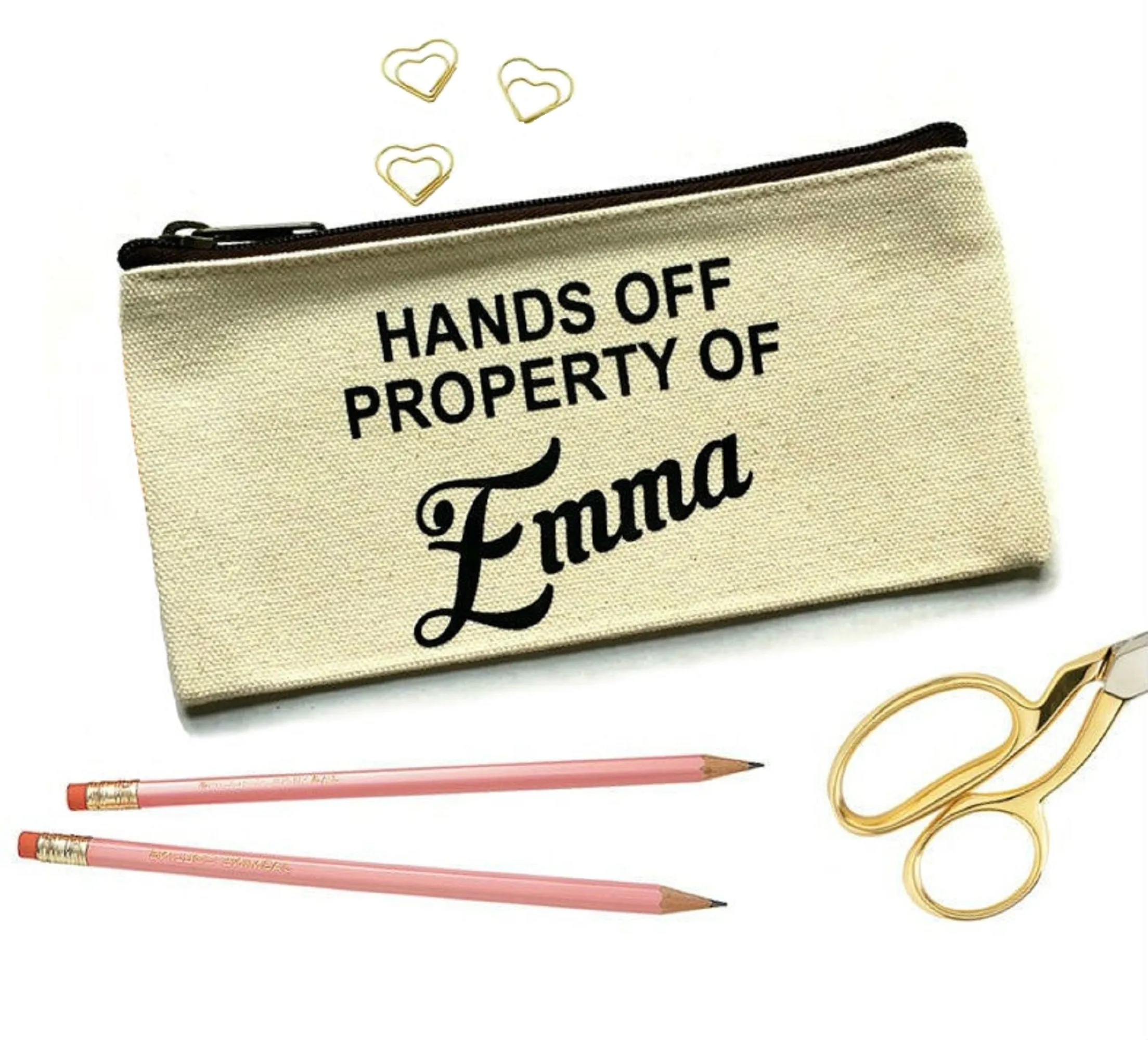 Hands Off Property Of Canvas Pouch | Personalised Canvas Makeup Bag