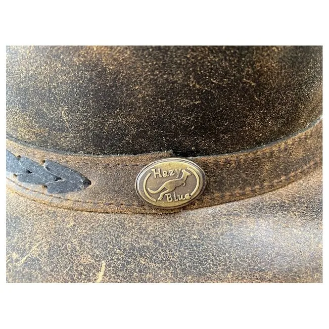 Hazy Blue Unisex Cowboy Distressed Leather Hat - Detroit