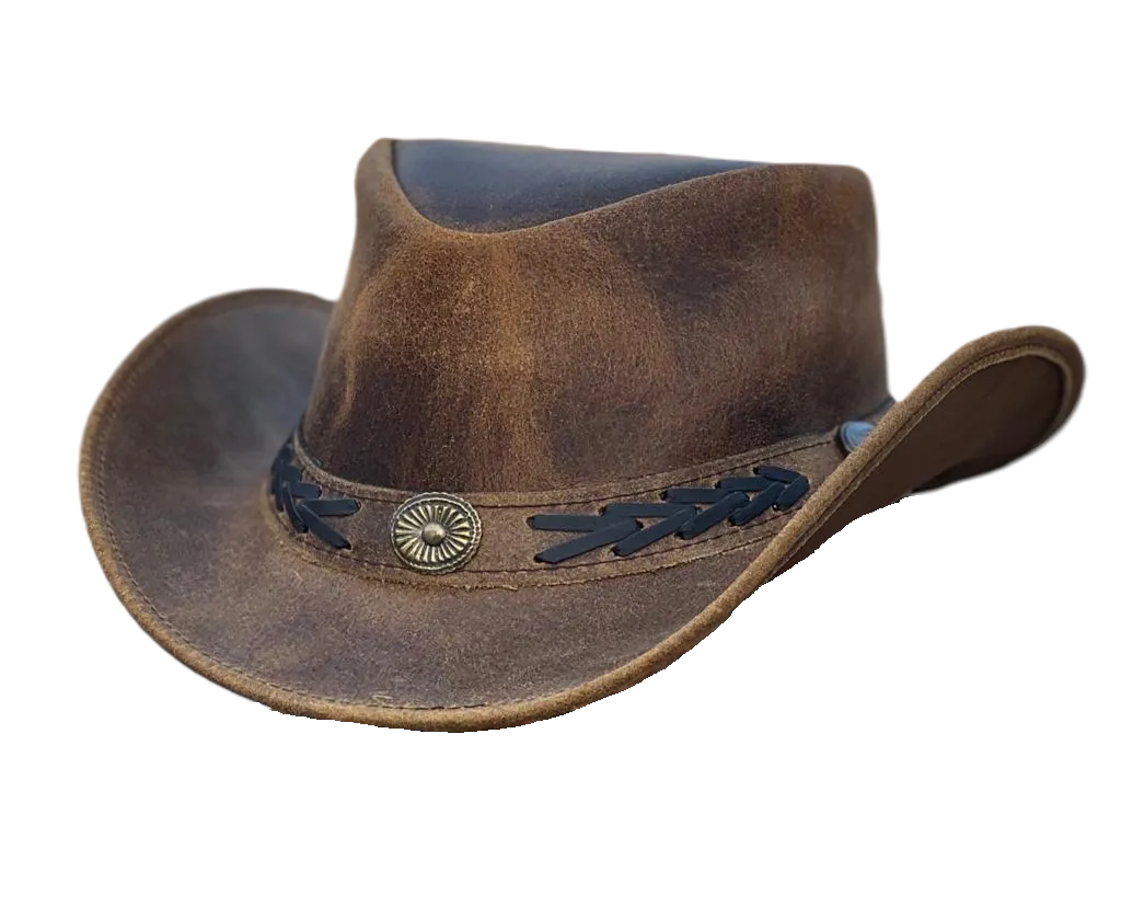 Hazy Blue Unisex Cowboy Distressed Leather Hat - Detroit