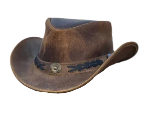 Hazy Blue Unisex Cowboy Distressed Leather Hat - Detroit