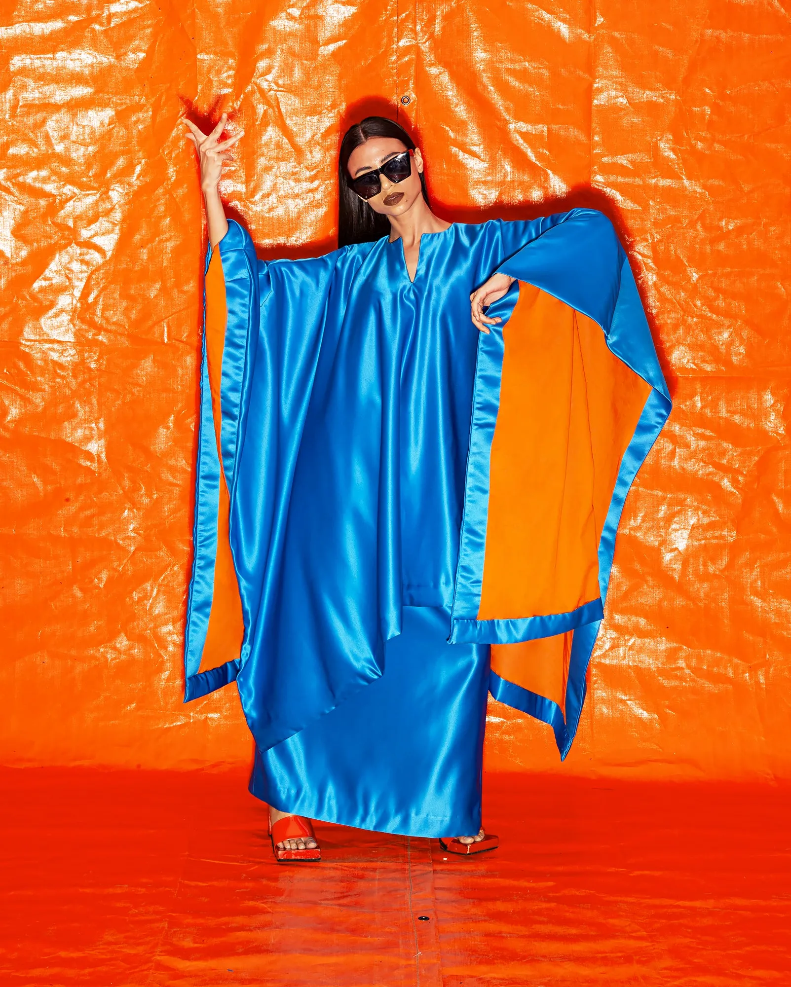 Kurung Kaftan Tarpaulin (Blue Orange)