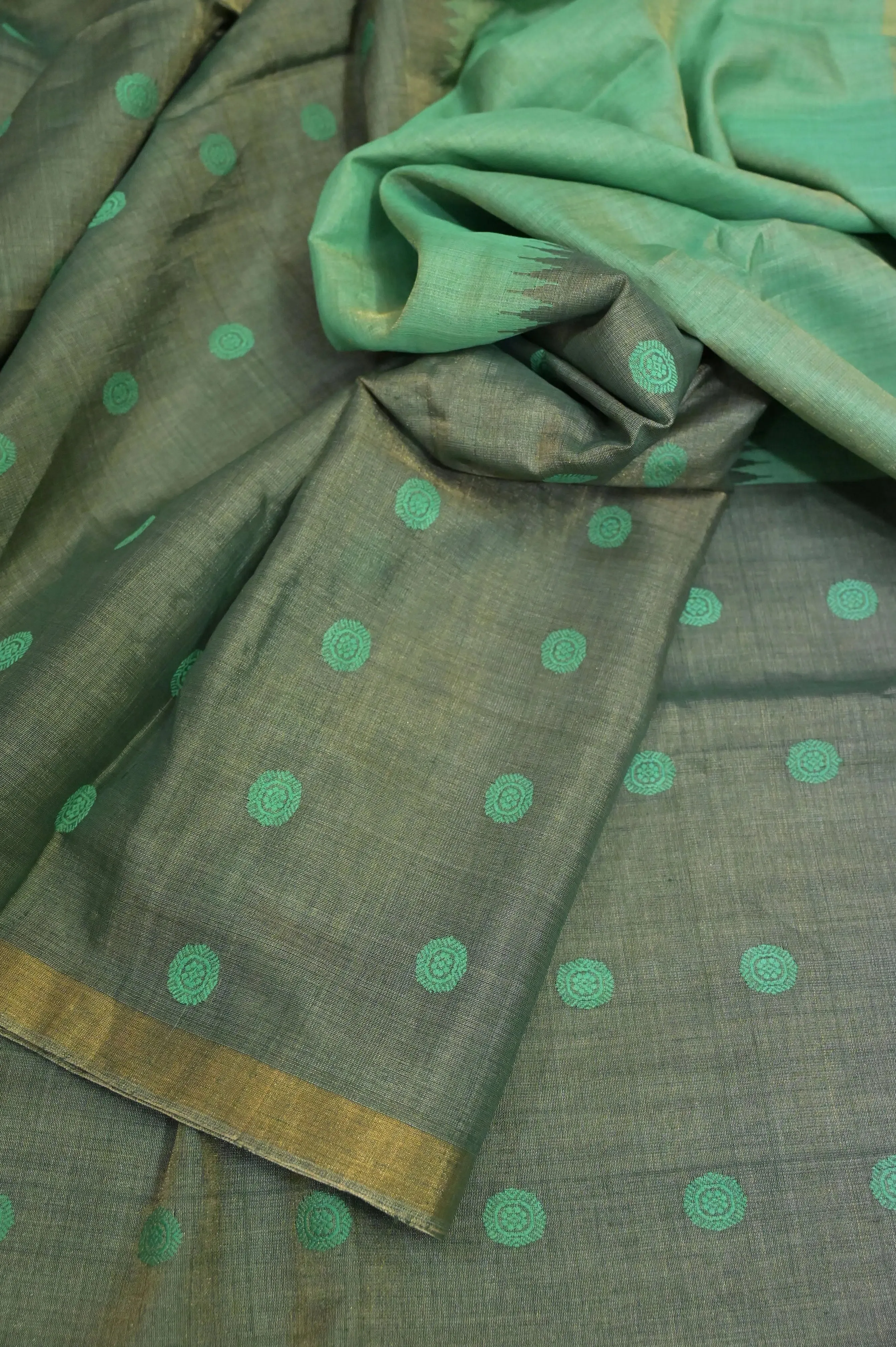 Light Sea Green and Grey Color Tussar Tissue Saree with Skirt Border