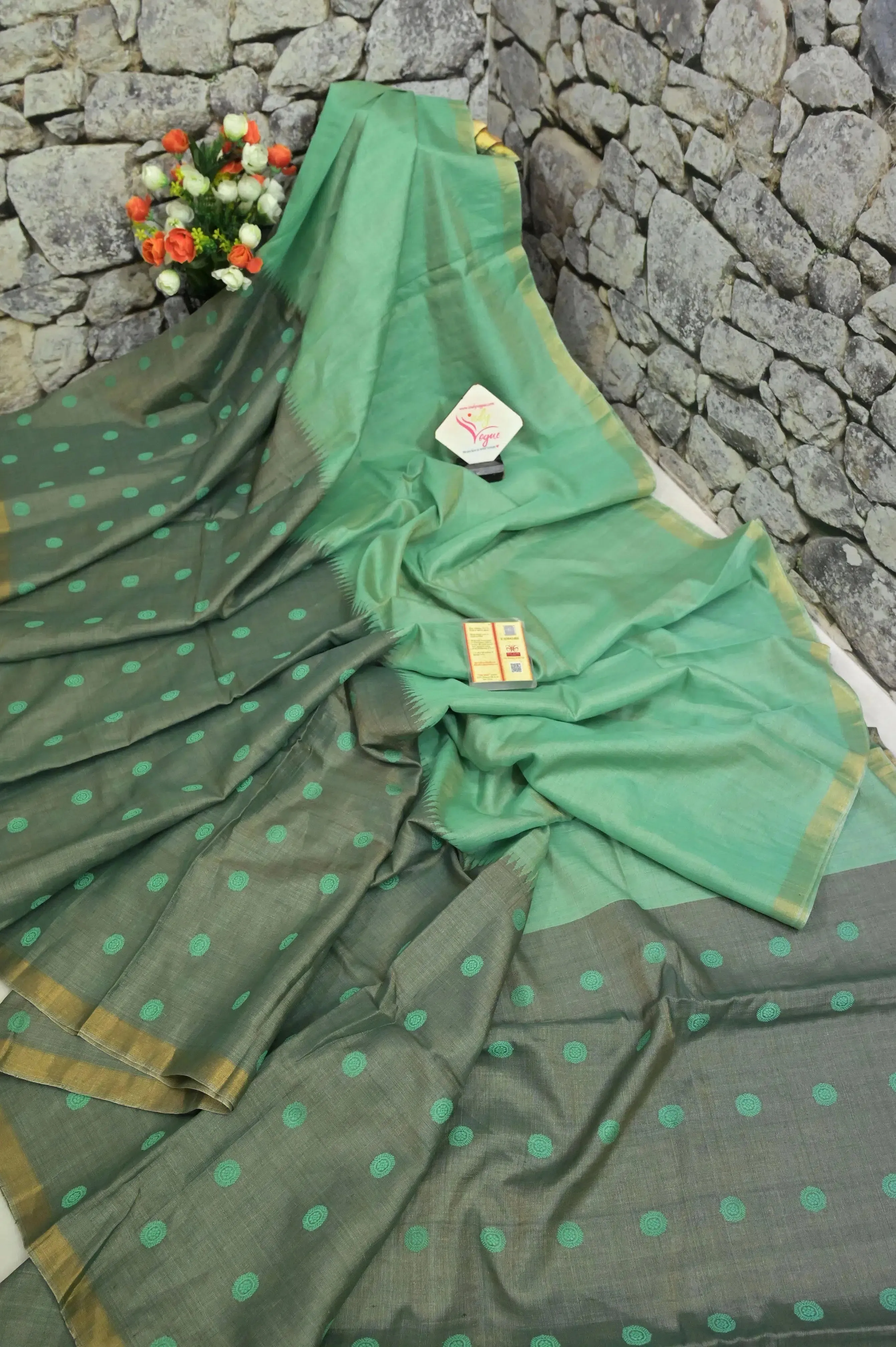 Light Sea Green and Grey Color Tussar Tissue Saree with Skirt Border