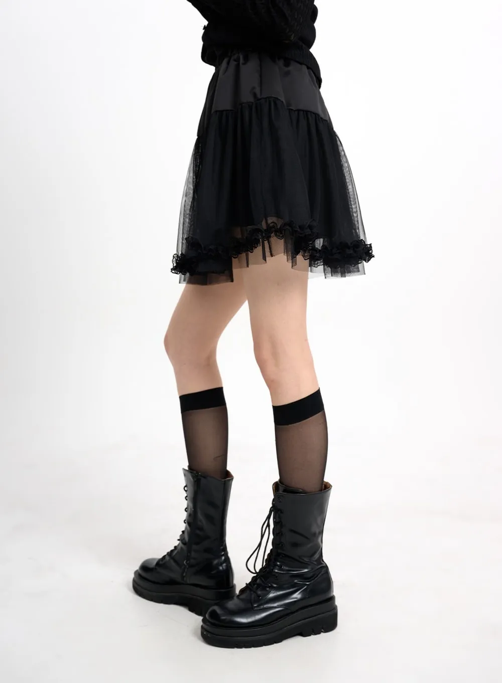 Mesh Ruffle Hem Mini Skirt CM415