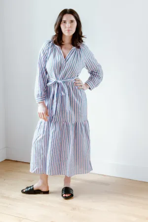 Neon Pink Stripe Puff Sleeve Maxi Dress