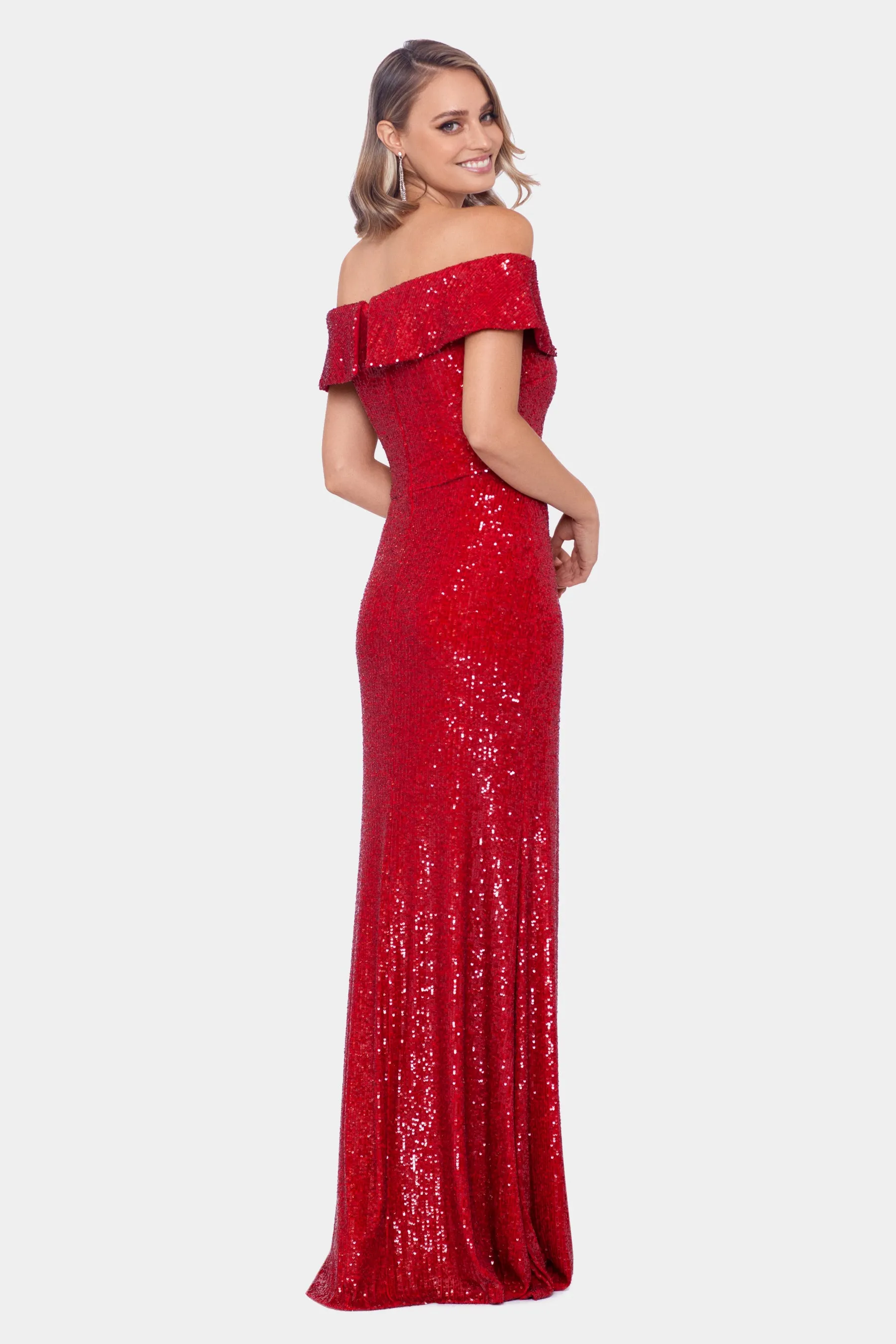 Off Shoulder Sequin Embellished Gown