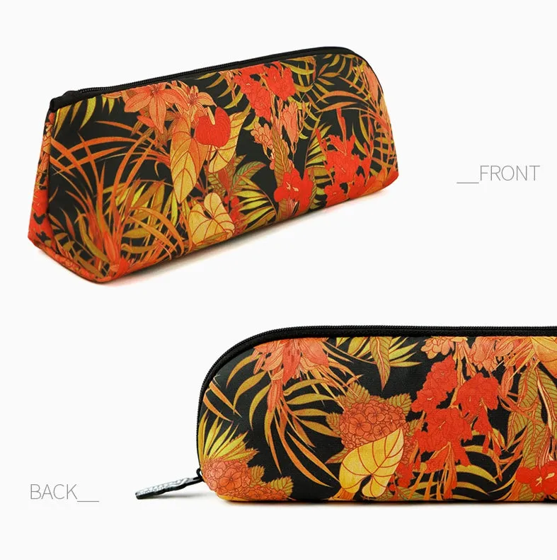 Orange Red Tropical Flowers Graphic Pencil Cases Flowers Stationery Zipper School 19cm Office Cosmetics Pouches Artists Designer Prints Gifts Bags Purses Students Inner Pocket