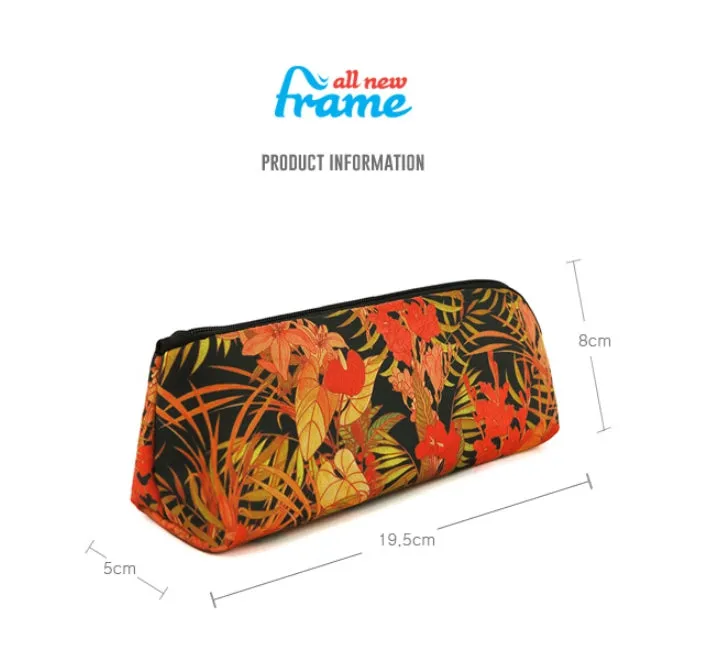 Orange Red Tropical Flowers Graphic Pencil Cases Flowers Stationery Zipper School 19cm Office Cosmetics Pouches Artists Designer Prints Gifts Bags Purses Students Inner Pocket