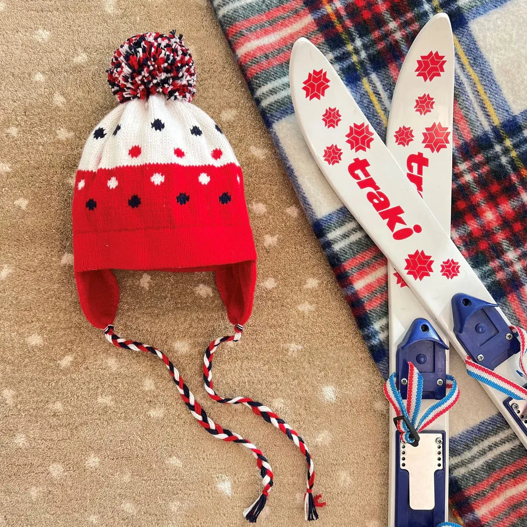 Parrish Pom Pom Hat Palmetto Pearl with Richmond Red & Nantucket Navy Dots