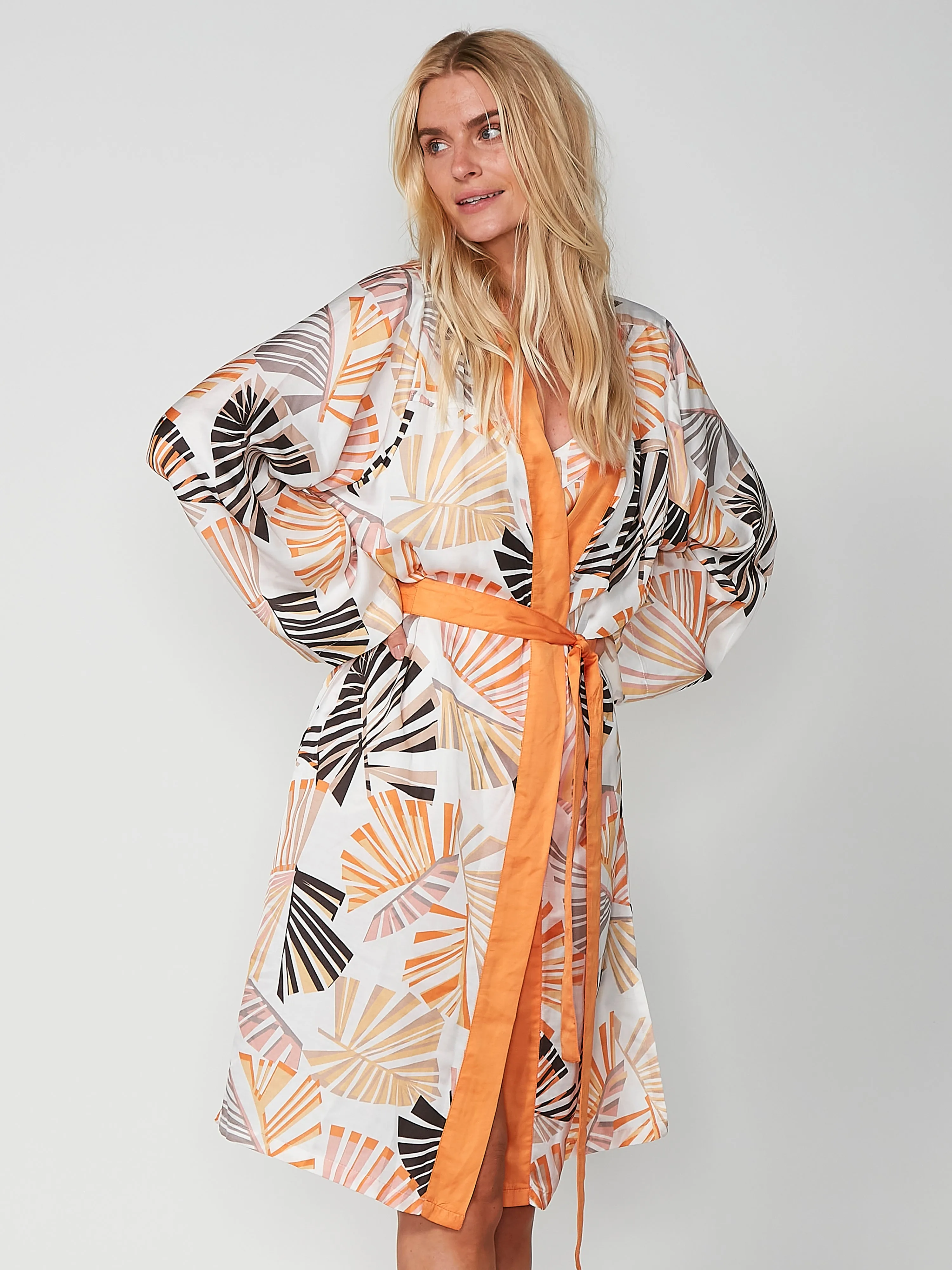 PENNY gemusterter Kimono - Hot Orange mix