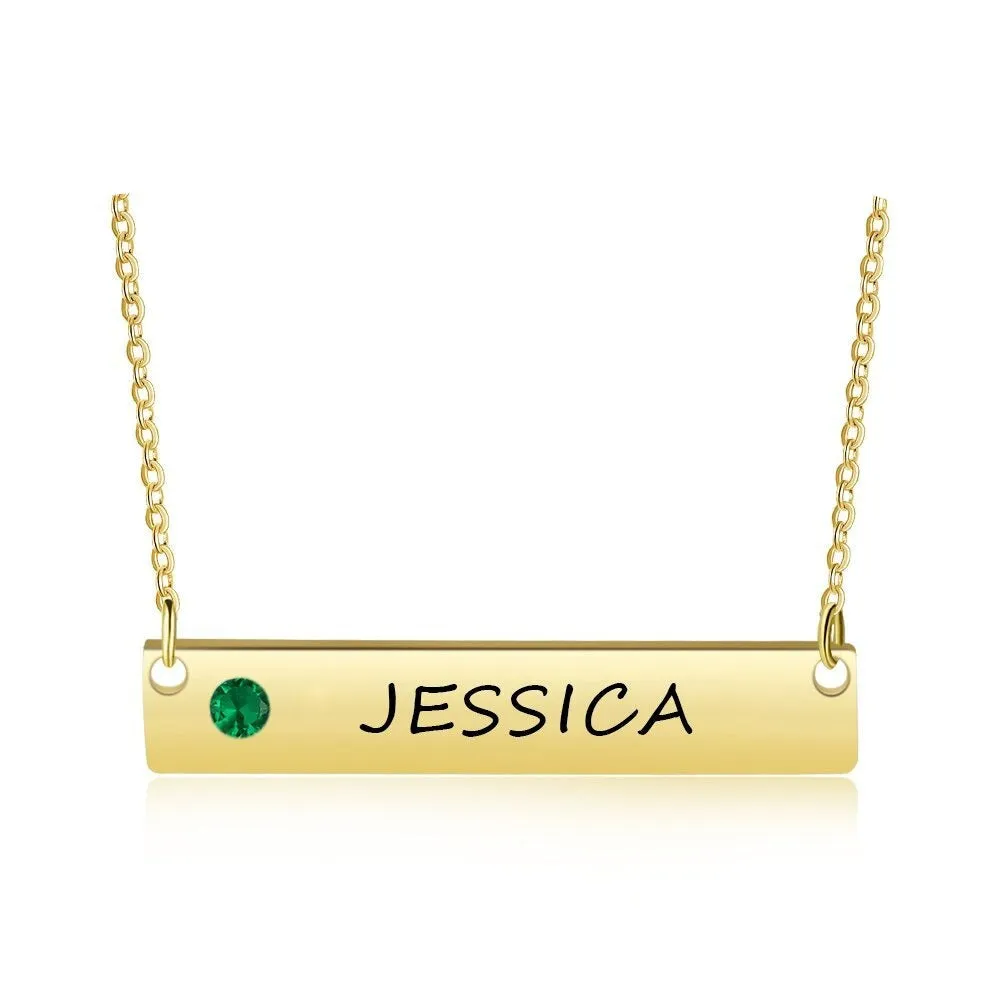 Personalized 1 Name 1 Stone Bar Necklaces